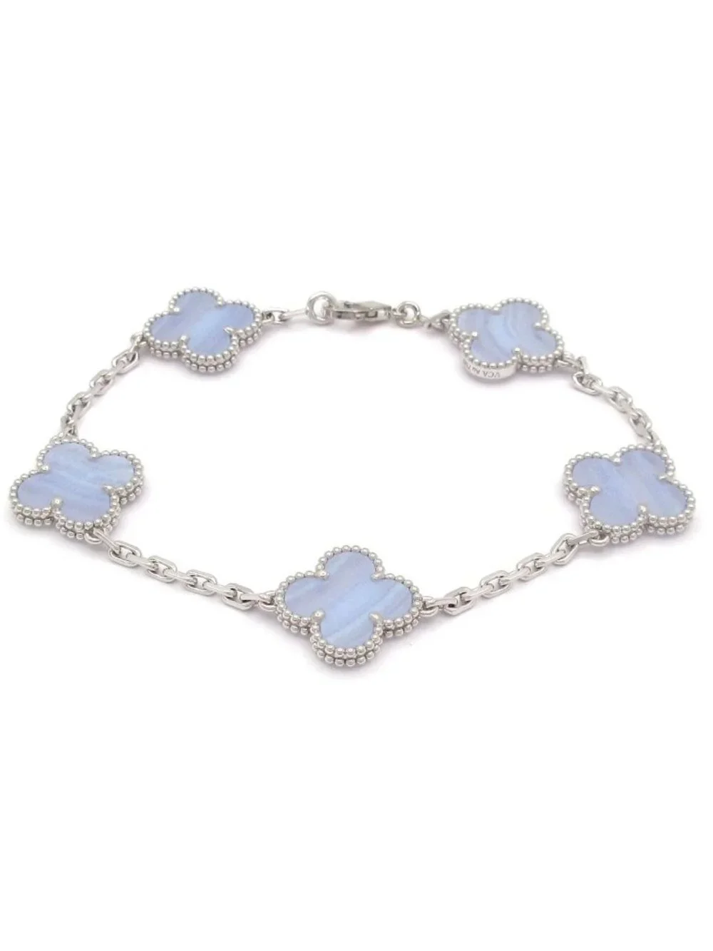 Van Cleef & Arpels Bracelet Vintage Alhambra 18k White Gold Light Blue Motif